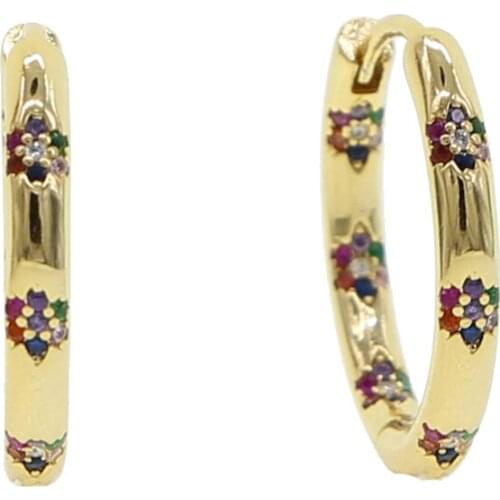 2020 new arrived simple medium gold hoop earrings colorful stone minimal rainbow cz flower huggies classic fashion jewelry