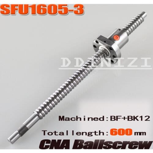 SFU1605 L 600mm RM1605 600mm SFU1605-3 Rolled Ball screw 1pc+1pc ballnut + end machining for BK/BF12 standard processing
