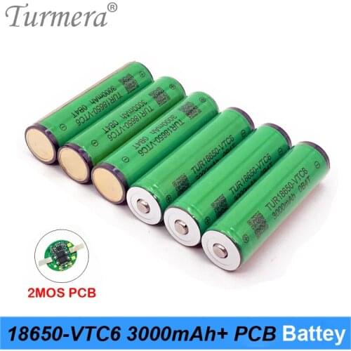 Turmera 18650 VTC6 3000mAh 30A Battery TUR18650-VTC6 with PCB Protection Board for Flashlight and Headlamp Lithium Batteries Use