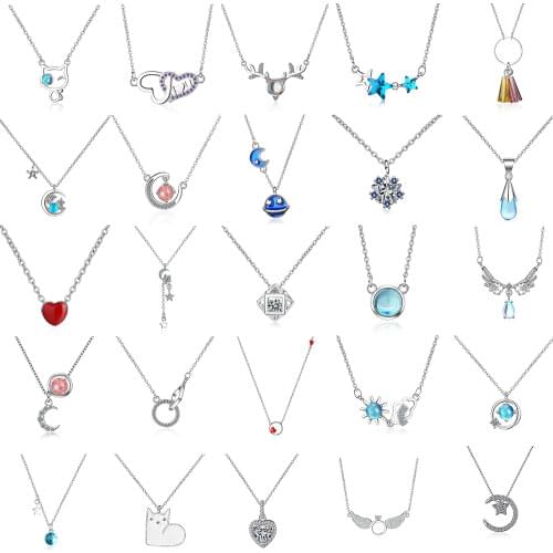 29 Type New 925 Sterling Silver Crystal Zircon Heart LOVE Moon Star Vintage Necklace Womens Neck Chain Fashion Jewelry Gifts