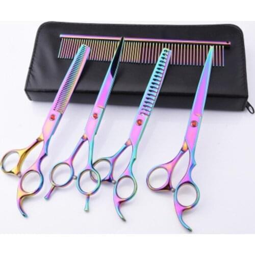 High Quality Colorful Hair Cutting Scissors Flat Cut Teeth Pet Grooming Tool Kit Kit Dog Grooming Hair Scissors Set Color Random