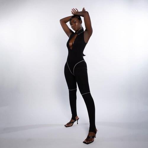 QuanRun Casual Women Solid Sleeveless Front Zipper O Neck Long Pants Jumpsuits Bodycon Femmal Clothing Fitness Streetwear 2021