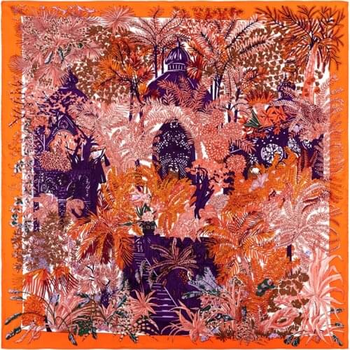 POBING Manual Hand Rolled Twill Silk Scarf Women Jungle Palace Square Scarves Echarpes Foulards Femme Wrap Bandana Hijab 90CM