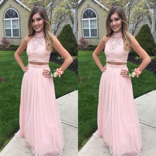Modest Pink 2 Piece Prom Dresses Floor Length 2021 vestidos de fiesta largos elegantes de gala A Line Special Occasion Dress