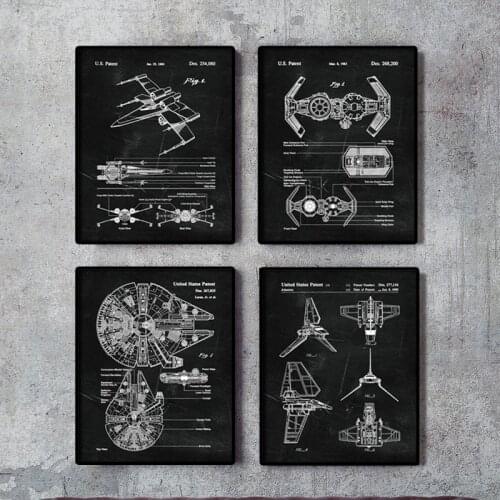 Star Wars Vintage Spaceship Blueprint Gallery Poster Modern Nordic Mural Art Print Canvas Painting Boy Room Home Decor Gift