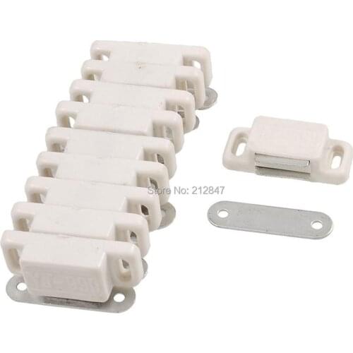 10 Pcs Off White Plastic Housing Metal Plate Door Magnetic Catch Latch Stop