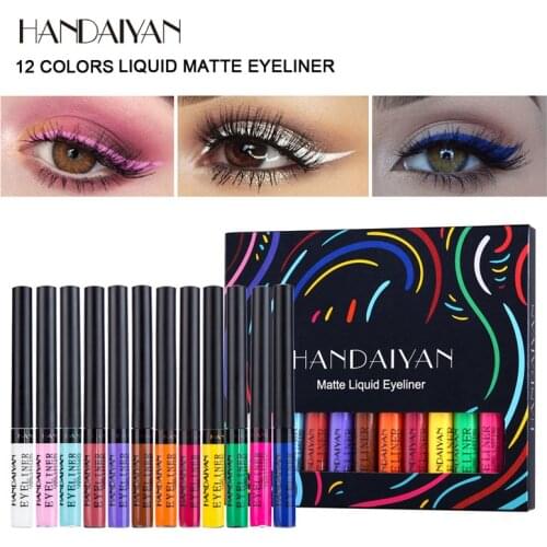 12pcs/Box Colorful Neon White Matte Liquid Eyeliner Pencil Waterproof Makeup Liquid Eye Liner Blue Green Yellow Eye Cosmetics