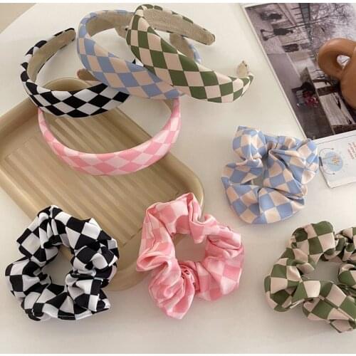 2021 Vintage Wide Headbands Checkerboard Solid Plaids Hairbands for Women Head Wrap Girls Tiara Elegant Headwear