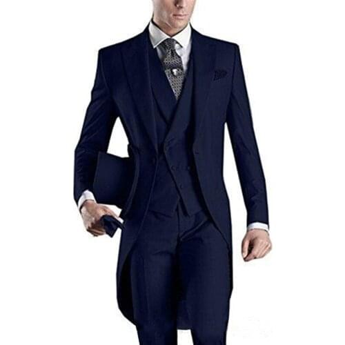 2021 Fashion Mens Casual Boutique Business Long 3 Pcs Suit Coat Set / Male Groom Wedding Groomsmen Blazers Jacket Pants Vest