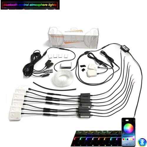 3W x 9 RGB lights + Foot light 4 NO Threading Ambient Light APP Control 64Colors 9M Optic Fiber Band For Car Decorative Light