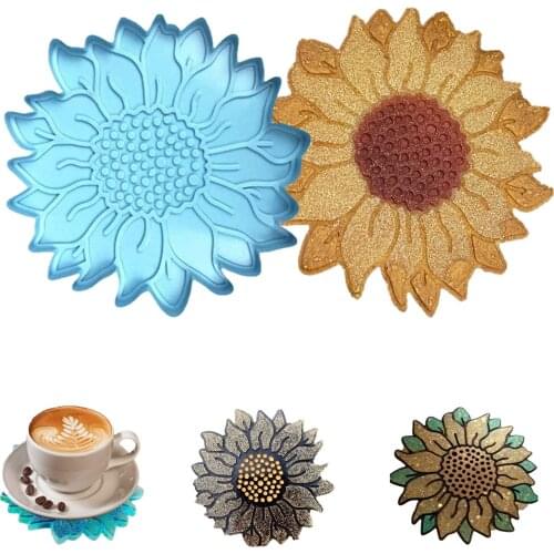 4 Pieces Sunflower Coaster Resin Molds Sun Flower Silicone Coaster Molds for DIY Resin Casting Crafts Pendants Home Decoratrion