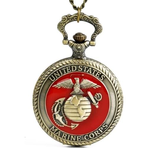 50pcs/lot Vingtage Bronze Red United States Marine Corps Quartz Pocket Watches New Arrival Fashion Pendant Gift Watch