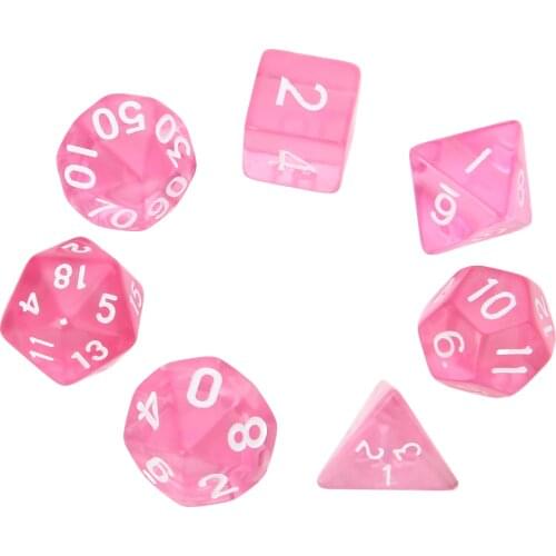 7Pcs/set Pink Translucent Polyhedral Dices With Bag Set D20 D12 D10 D8 D6 D4 Dice For RPG Table Game
