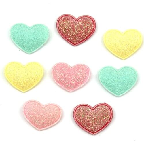 80Pcs 2*2.5cm Glitters Heart shape shiny Padded Appliqued For Kids Headwear Accessories DIY patches stick-on Ornament decoration