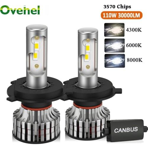OVHEL H4 LED H7 Canbus100W 30000LM H1 H8 H9 H11 9005 HB3 9006 HB4 9012 Car LED Light Headlight12V 4300K 6000K Turbo Lamp