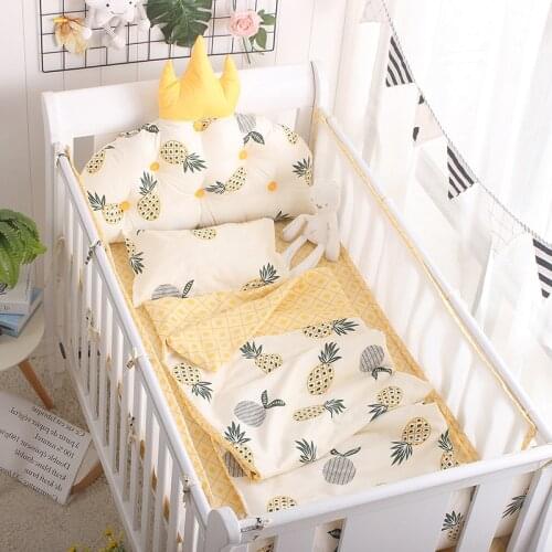 Crown Shape Cot Bumpers 5pcs Set Newborn Baby Crib Surroundings Breathable Mesh Cotton Baby Bed Bedding