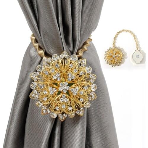 Big Flowers Design Curtain Buckle Magnetic Diamond Curtain Clip Hanging Punch Free Curtain Holders Accessories Home Decoration
