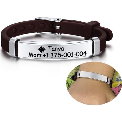 Custom Stainless Steel Baby Name Bracelet Girl Boy Personalized Adjustable SOS Silicone WristBand Kids Boys ID Safety Jewelry