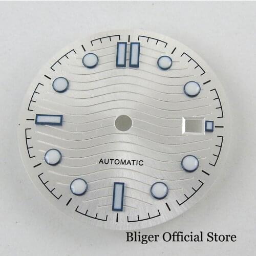 BLIGER White 31mm Watch Dial Plate Watch Face With Date Window Luminous Fit for MIYOTA Automatic Movement