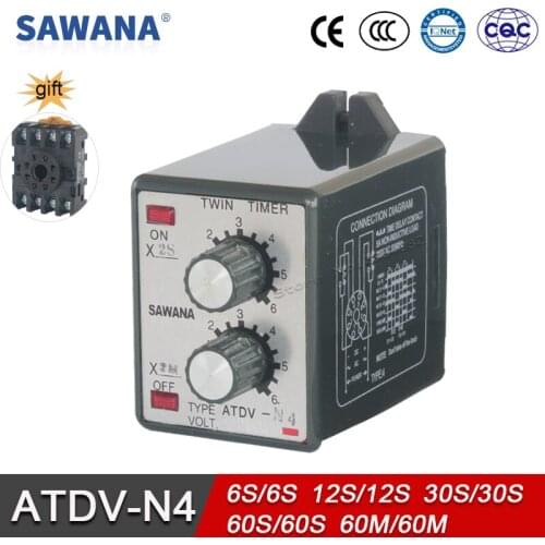 Electronic DIGITAL Twin Time Relay AC110V 220V DC 24V 12s/12m SPDT Variable Relay ATDV-N4 Relay 8 Pins Base Relay