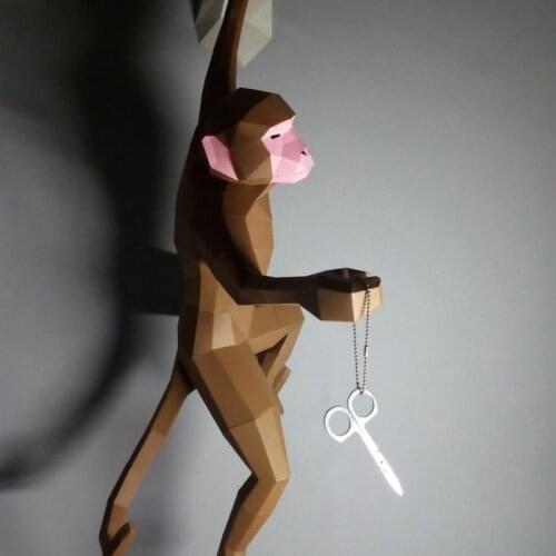 Art Crafts Diy Toys Monkey on The Wall 3D Paper Model Statue Sculpture Monkey Papercraft Wall Decoration Living Room Home Decor
