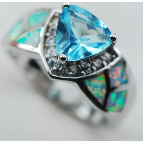 Simulated Aquamarine White Opal 925 Sterling Silver Ring Size 6 7 8 9 10 R1325