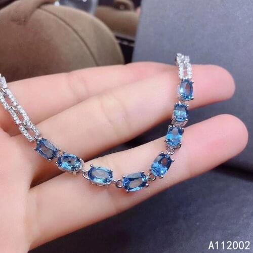 KJJEAXCMY fine jewelry natural blue topaz 925 sterling silver new women hand bracelet support test noble