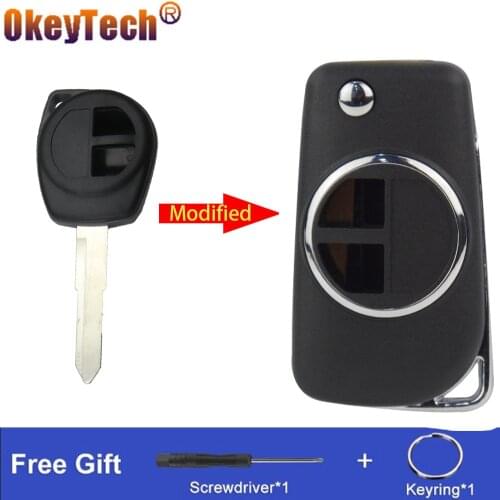 OkeyTech Modified Flip Car Key Shell For Suzuki Swift Grage Vitara Alto 2 Button Remote Control Key Case With Blank HU133R Blade