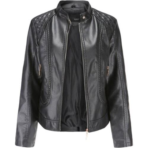 Leather Jackets Pu Faux Bomber Ladies Spring Autumn Womens Coat Plus Size Stand Collar Solid Slim Zipper Pockets Clothing