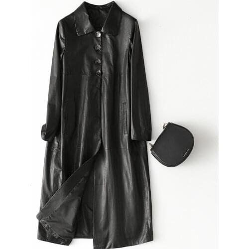 Tcyeek 100% Genuine Leather Jacket Women Spring Autumn Sheepskin Coat Female Winter Long Real Leather Windbreaker Overcoat Zy01