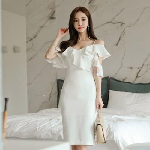Summer Dress Elegant Vintage Spaghetti Strapless White Women Dresses Bodycon Bandag Ruffles Party Sexy Korean Evening Clothes