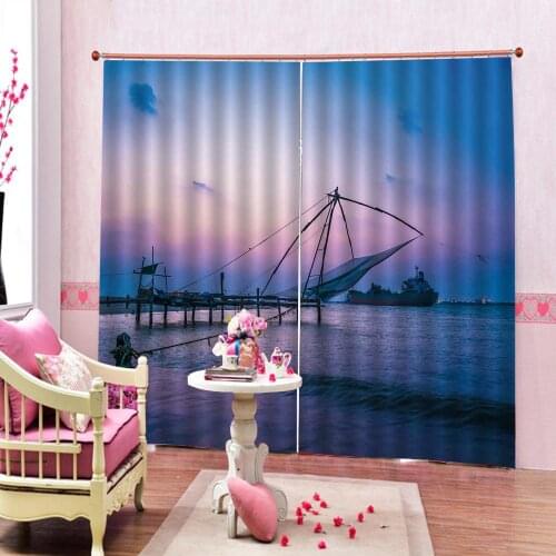 Beautiful Photo Fashion Customized 3D Curtains Harbour scenic boat Modern Home Decoration Living Room Curtains 3d