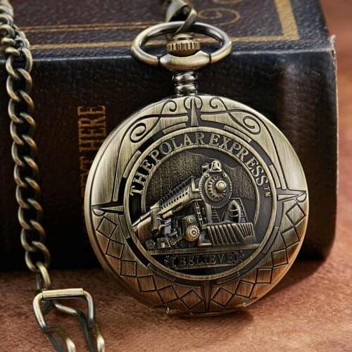 Vintage Retro Mechanical Pocket Watch The Polar Express Design Roman Numerals Hollow Skeleton Mens Mechanical Pocket Watch Chain