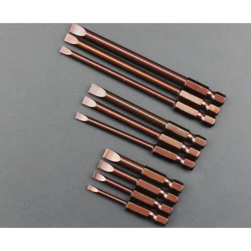 S2 Steel Slotted Screwdriver Bit Set Magnetic Bit 1/4 Inch Shank Electric Flat Head Slotted Tip 3mm 4mm 5mm 6mm