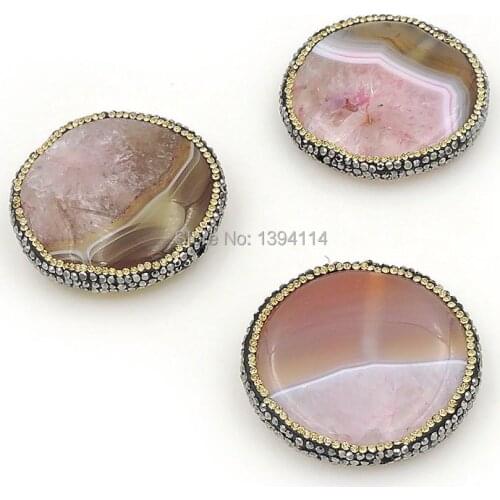 Natural Stripe Onyx Pave CZ Round Beads Approx 35*35*5 mm