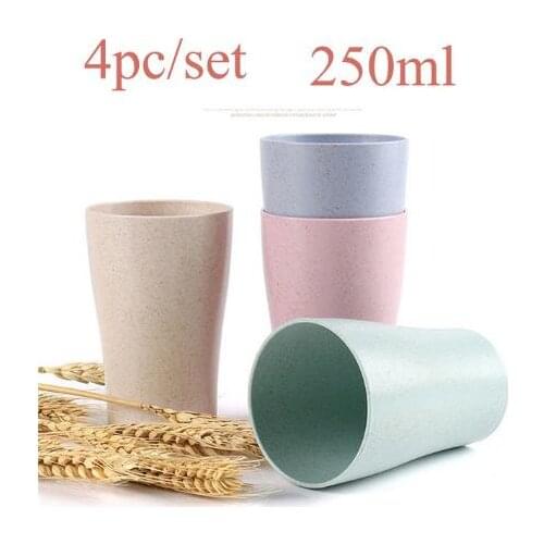 New 4Pcs Wheat Straw Water Cup Multi-Functional Coffee Glue Plastic Cup Drinking Glass Kids Cups Reusable Bright