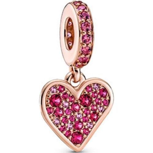 New Original Rose Gold Heart Pendant Fit European Pandora Charms Bracelet Bangles Jewelry Diy Accessories P753