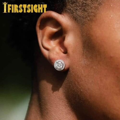 New Iced Out Bling Micro Pave CZ 5A Cubic Zircoina Round Shaped Stud Earring Gold Silver Color Hip Hop For Women Men Jewelry