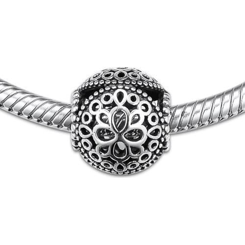 Fits for Pandora Charms Bracelets Openwork Flower Beads 100% 925 Sterling Silver Jewelry Free Shipping