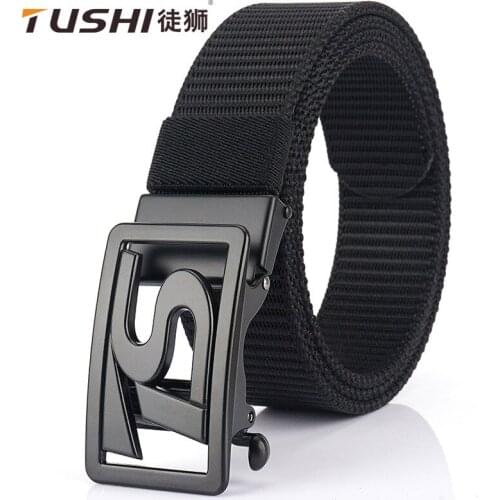 TUSHI 2021 Fashion New Men Belt 120cm*3.4cm Personality Nylon Weave Waistband Metal Automatic Buckle High-grade Girdle Daily Use