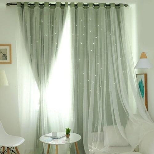 1 Piece Romance Double-Deck Cloth&Blackout Floor-standing Curtain Star Hollow Curtain Drape High Shading for Bedroom Living Room