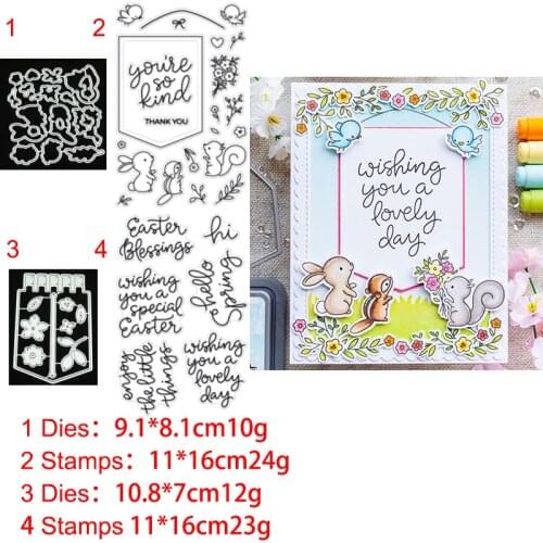 Bunny Squirrel Stamp and Dies 2021 Transparent Clear Silicone Stamp Cutting Die Set for DIY Scrapbooking Photo Decorative