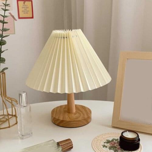 Modern Pleated Table Lamp Wood Nightstand Lamp Study Reading Table Light for Living Room Bedroom Bedside Decor Desk Nightlight