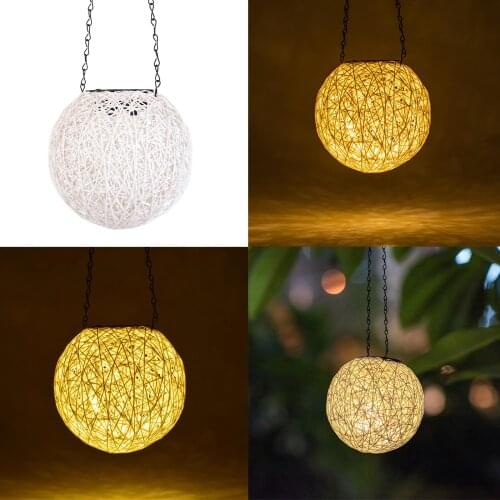 LED Solar Powered Light Hanging Lantern Rattan Ball Lamp for Xmas Tree Decor Outdoor Patio Hanging Lantern Solar LED Light