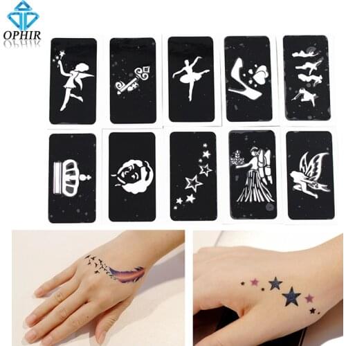 OPHIR Airbrush Stencil Set 10 pcs Temporary Tattoo Stencils(Angel series) for Body Painting Glitter 7.1cm x 3.6cm_TA032C