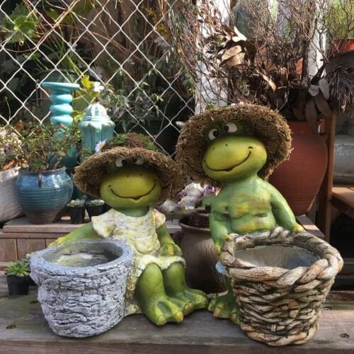 Outdoor Garden Resin Frog Flower Pot Ornaments Basins Balcony Garden Figurines Crafts Decoration Courtyard Villa Accessories Art
