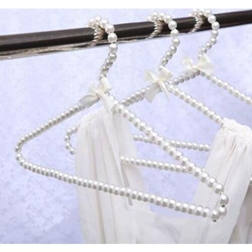 Clothes Pearl Hanger 40X23cm Plastic Beaded Bow Clothes Hangers Dress Coat Closet Wieszak Perchas Organizer Dry Rack Storage