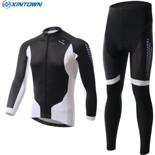 XINTOWN Mens Bike Pro Team Ropa Ciclismo Long Sleeve Cycling Jersey & Bib Pants Set Bicycle Sports Wear Suits Black-White
