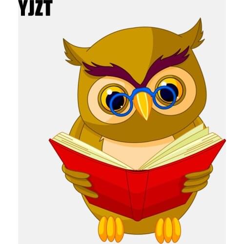 YJZT 11CM*14CM Cute Reading Owl PVC Decoration Car Sticker 11-01293