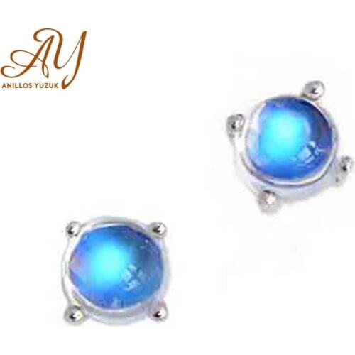 New Lingen fashion silver 925 nail ears 6-11mm round moon stone gem earrings for womens gift